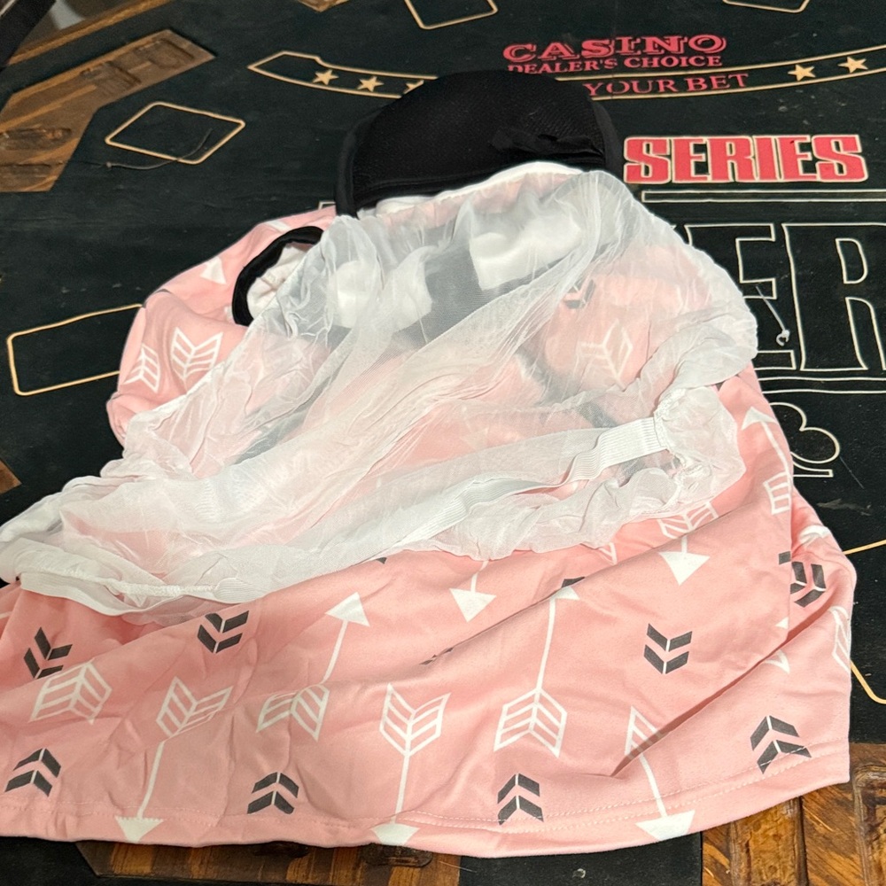 Pink Arrow Patterned Infant Seat cover with bug net